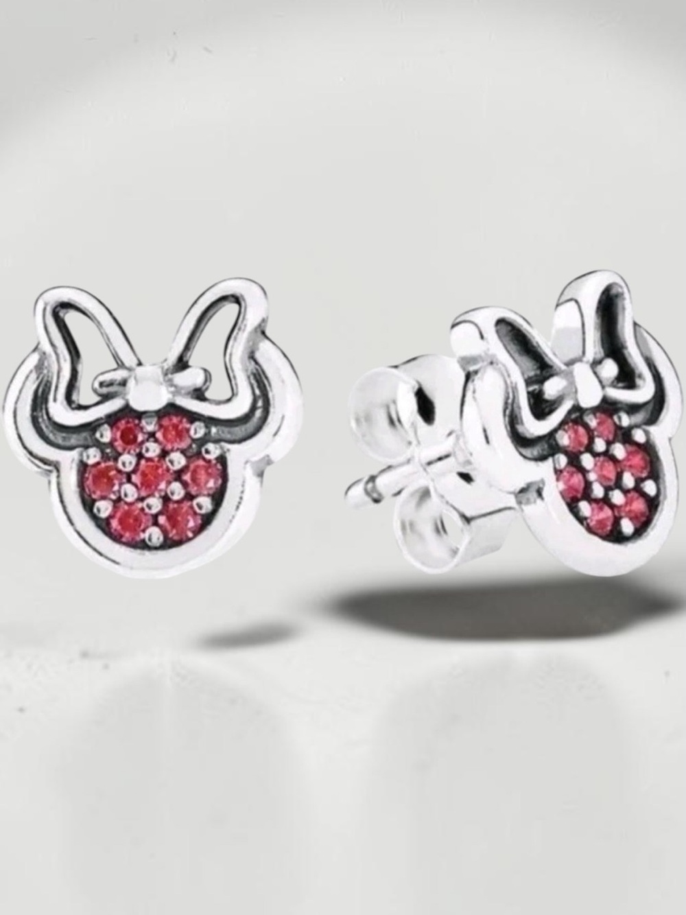 PANDORA Minnie Mouse Bow Stud Earrings 925 Sterling Silver Pink CZ RETIRED NEW